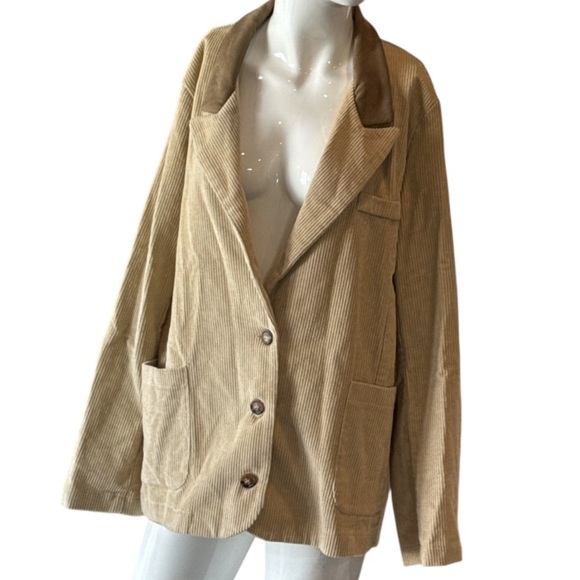POL Clothing Mocha Beige Corduroy Blazer with Contrasting Brown Collar Size M - Picture 8 of 15